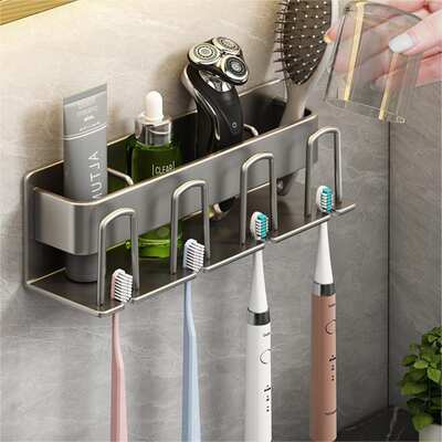 Gun Grey Toothbrush Storage Rack Punch-free Electric Toothbrush Rack Toilet Tooth Cup Storage Wall-mounted Mouthwash Cup Rack