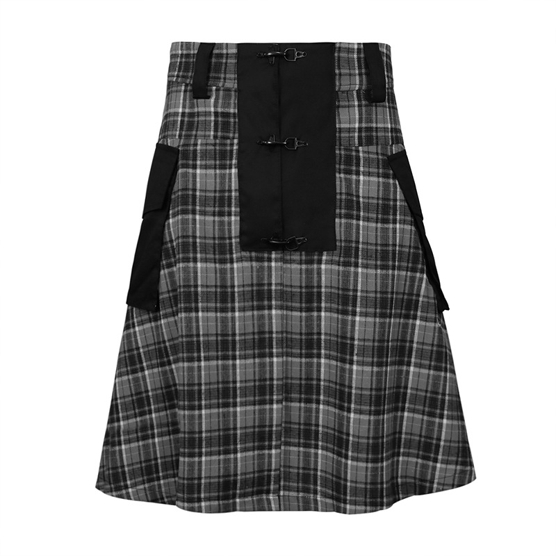 2022 New Spring and Summer Cross-border Men's Irish Skirt Plaid Skirt Apron Scottish Practical Skirt Black Knight
