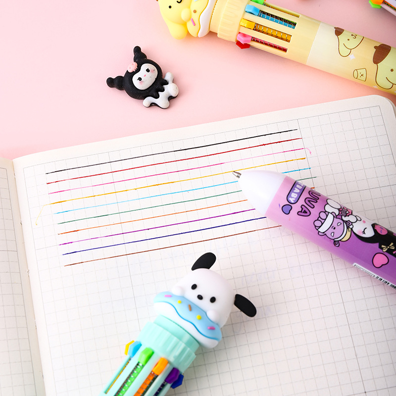 Cartoon cute family ten color ballpoint pen multi-color press hand account pen high color value modeling color pen stationery wholesale