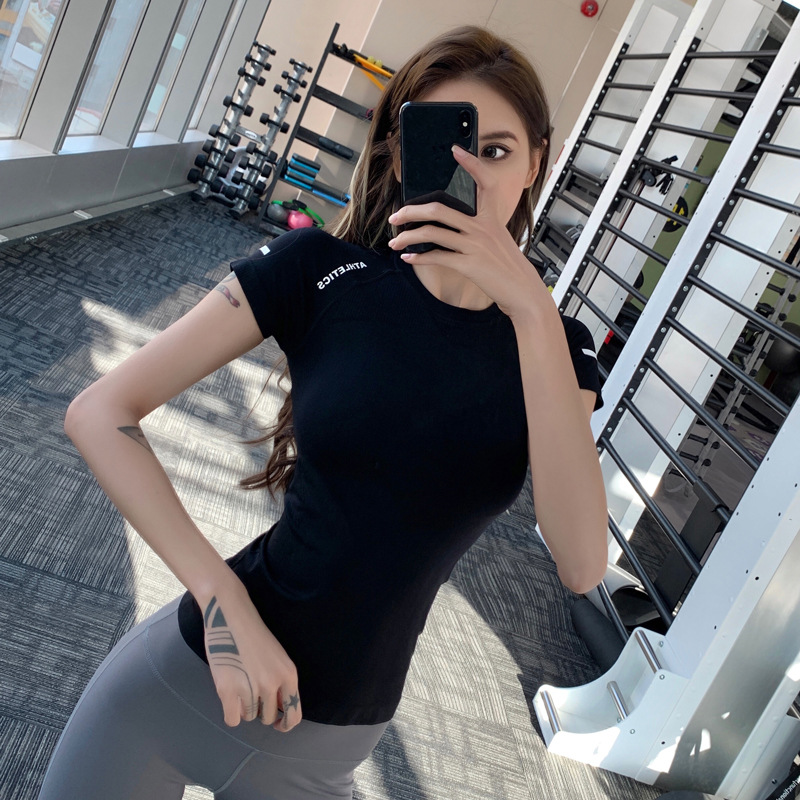Spring and Summer Fitness Clothes Breathable Short-sleeved Yoga Clothes Women's Top High Stretch Running Quick-drying Clothes Sports Tight T-shirt
