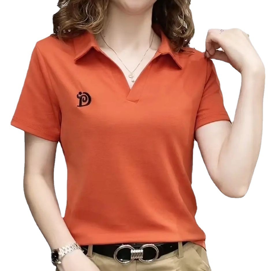 Internet Celebrity Popular Women's Polo Shirt V-neck Short-sleeved T-shirt Women's 2022 Summer New Western Style Age-reducing Casual Top