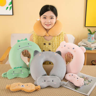 Factory wholesale cartoon eye mask U-shaped pillow memory foam neck pillow travel neck pillow office nap pillow with logo