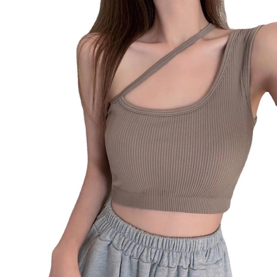 New beauty back diagonal shoulder irregular camisole one-piece fixed chest pad seamless tube top girl underwear