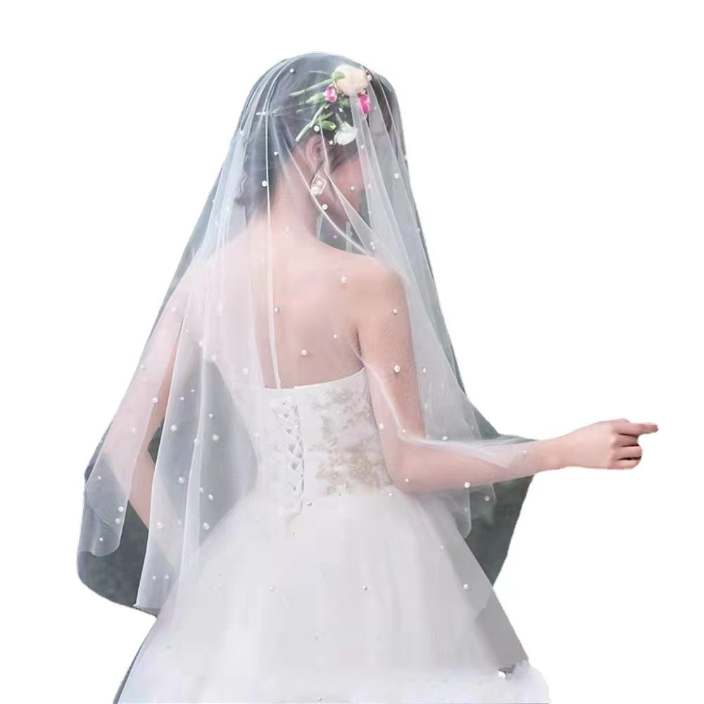 New Pearl Veil Super Fairy White Headwear Bride Wedding Travel Photo Accessories Trailing Photo Studio Photo Props