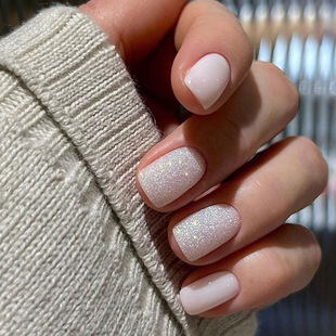 Simple Pink Tender Gentle Girl Nail Art Sweet Cute Aurora Glitter False Nail Wearable Short Nail Pieces