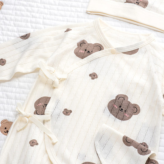 Newborn Summer Ultra-thin Pure Cotton Jumpsuit Baby Belly Protecting Long-sleeved Hats Breathable Class A Cotton Air Conditioning Suit Long Climbing
