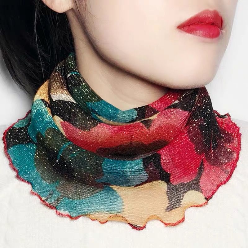 Spring and summer new ever-changing multi-functional gold silk ear mask scarf women's pullover small silk scarf neck protection enlarged upgraded version