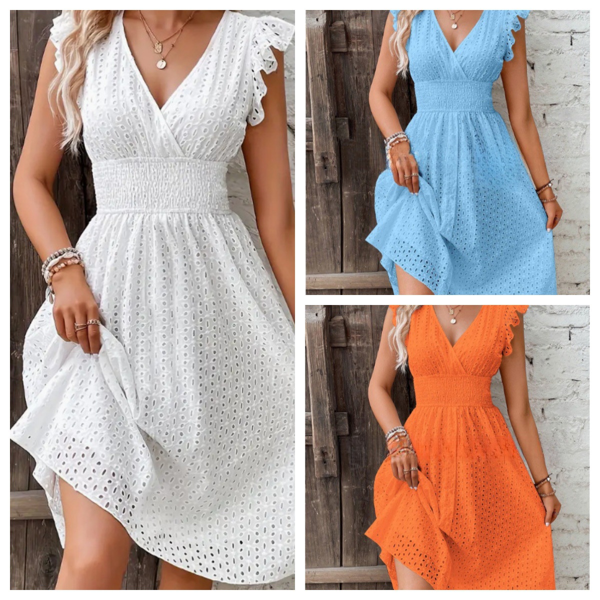Summer New Style Lotus Leaf SleeVes Elegant Slimming Look V Neck Women's Fashion Large Size Cut Out Dress for Women