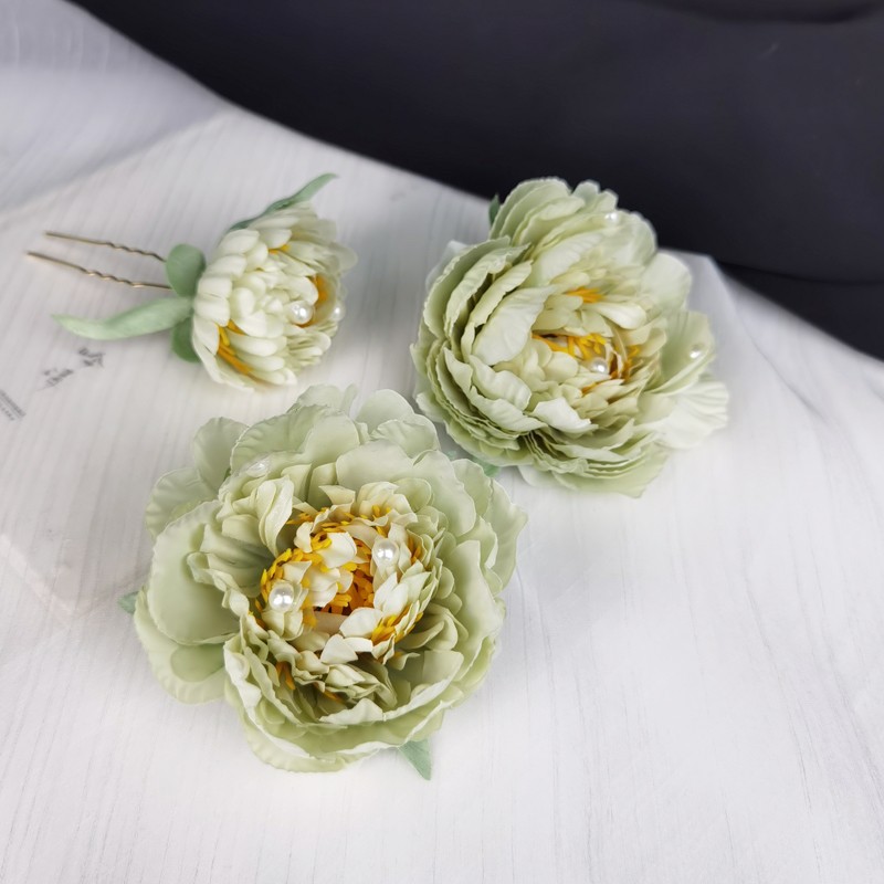 Peony silk flower hairpin hairpin ancient style pearl flower small hairpin fairy Hanfu accessories pink light color Daily