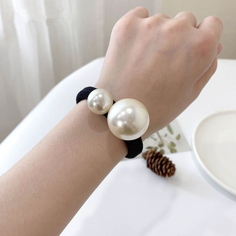 Fashionable Simple Leather Band Korean Style Hair Rope Hair Rope Women's Chanel Pearl Large Intestine Hair Ring Hair Flower All-match Commuter Jewelry
