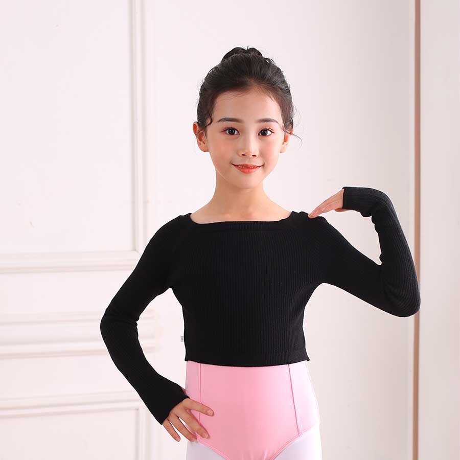 Children's Dance Sweater Women's Autumn and Winter Knitted Cross-Collar Practice Clothes Long-Sleeved Jacket Girls' Dance Pullover Small Shawl