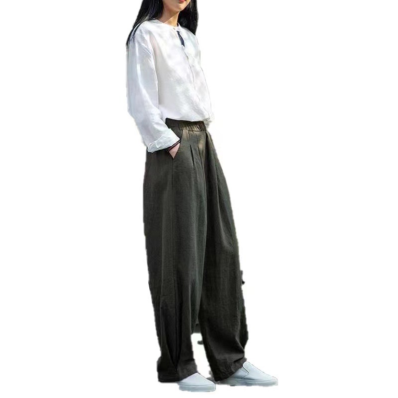 Cotton and Linen Bloomers Women's Spring and Autumn 2024 New Arrival Linen Artistic Loose All-Match Casual Long Pants Practicing Tai Chi Pants