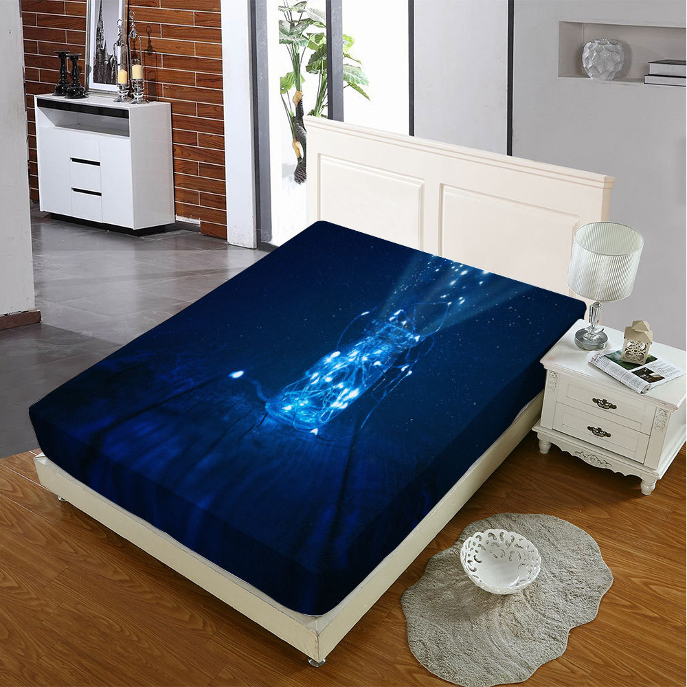 3D digital printing cross-border new Firefly bed hat to map out bed hat bedspread breathable mattress sheets