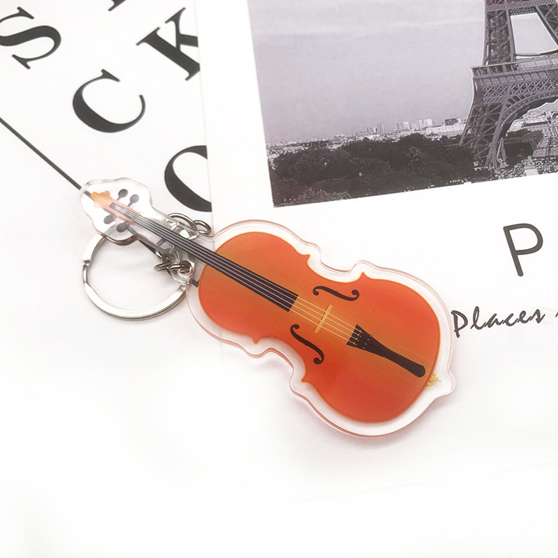 Acrylic simulation musical instrument keychain violin key ring guitar band gift pendant music ornaments