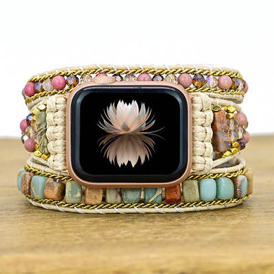 Cross-border trade hot natural stone strap 3-layer winding Apple watch strap stone beads woven strap bracelet