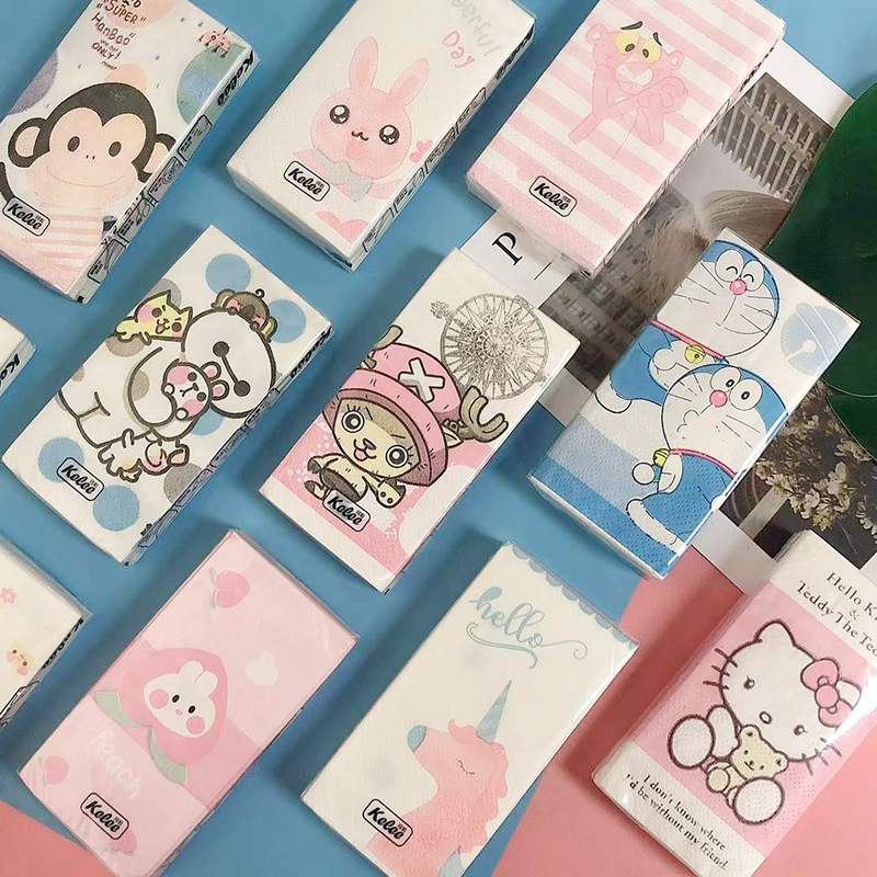Cartoon Printed Handkerchief Paper Portable Small Pack Napkin Cute Printed Paper Toilet Tissue Paper Mouth Wipe Paper