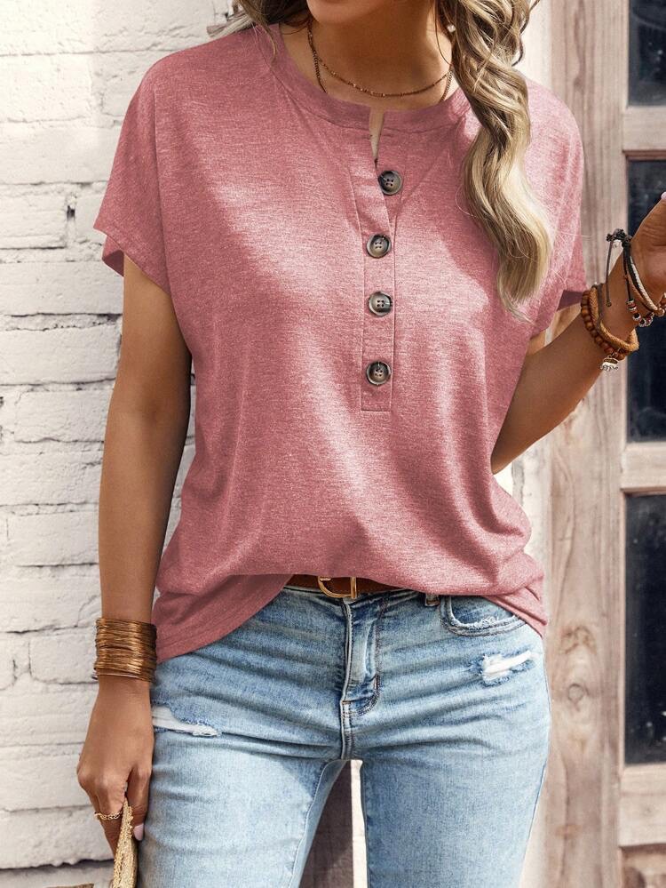 2023 spring and summer Foreign Trade women's clothing Amazon cross-border new European and American top solid color twist button fashion short sleeve t-shirt women