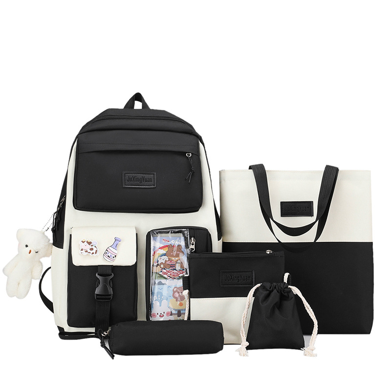 Five-piece schoolbag for primary school students female Korean-style large-capacity girl fresh canvas backpack cross-border foreign trade Wholesale