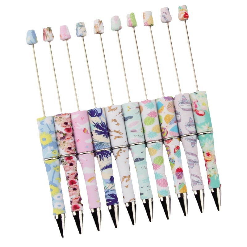 Creative DIY Rotary plastic beaded pen personalized ballpoint pen printing multicolor beaded pen in stock wholesale