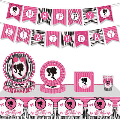 2024 in stock Barbie Doll Girl theme party paper cup paper plate knife fork spoon tablecloth banner birthday decoration