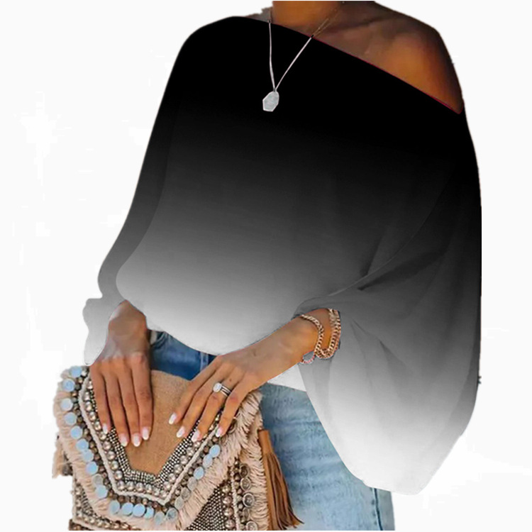 2022 Cross-border Foreign Trade Amazon AliExpress New European and American Women's Casual Fashion Slant Shoulder Loose Top