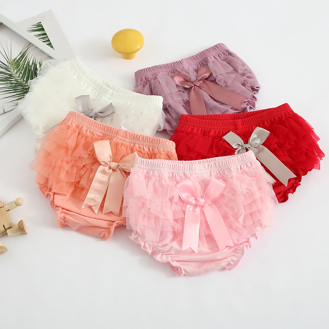 Bow mesh cute shorts infant Korean style children's clothing studio photography clothing boys and girls baby briefs