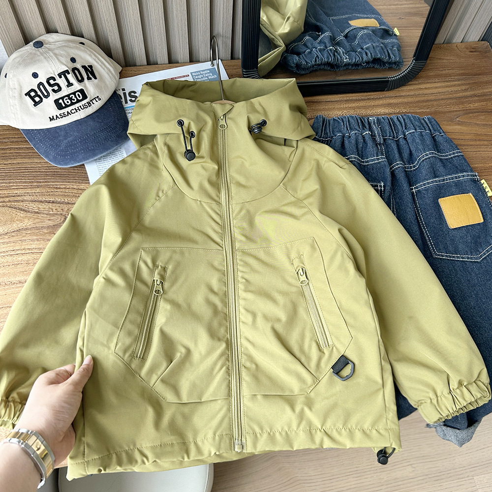 Korean-style hooded children's coat foreign-style children's breathable zipper windbreaker spring and autumn children's clothing boy's charge thin