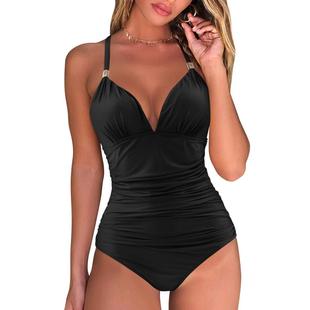 2022 New Foreign Trade One-piece Swimsuit Conservative Leopard Print Neck Red Backless Amazon Europe and America Cross-border Swimsuit