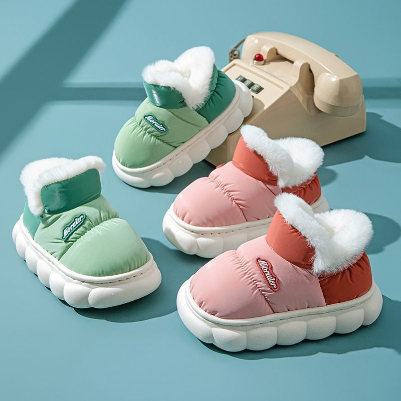 Winter Children's cotton slippers with heel parent-child cotton shoes older children warm fleece-lined thick non-slip waterproof down shoes home