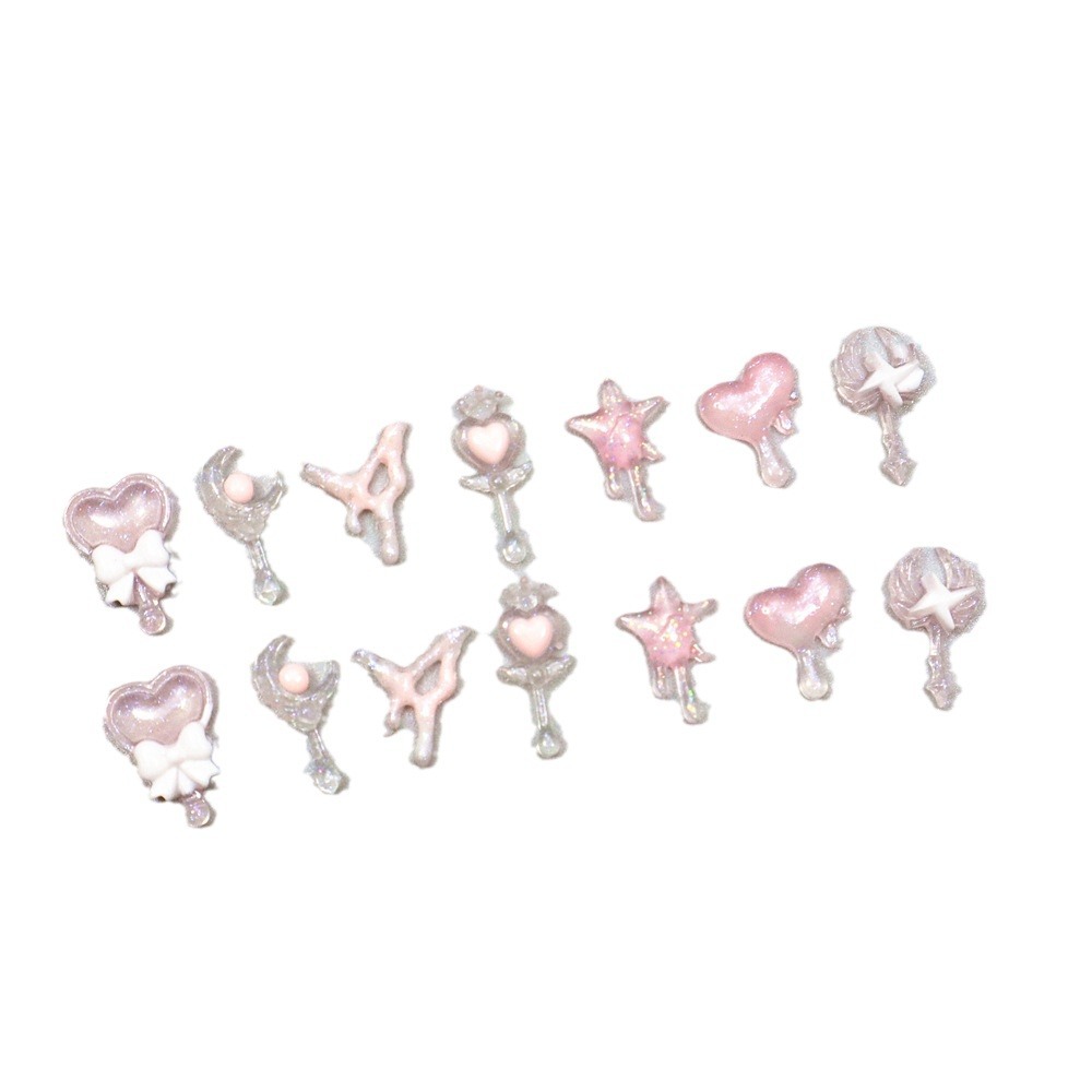 New Beautiful girl magic stick nail jewelry pink fairy stick luminous love bow cane nail sticker