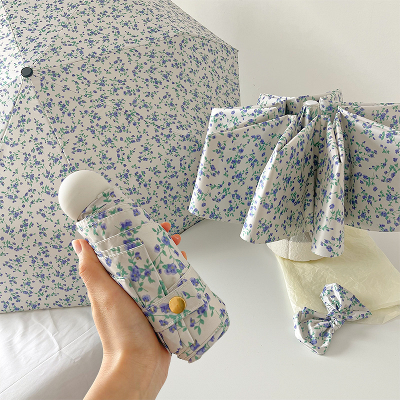 Small Blue Floral Umbrella Gentle Wind Photograph Beautiful 50% Folding Sunshade Sunscreen Sun Umbrella 30% Folding Automatic Sunlight and Rain Umbrella