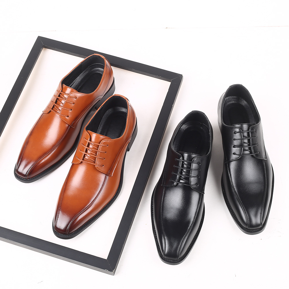 2024 New Fashion casual leather shoes Japanese fashion formal business men's shoes lace-up plus size pointed toe foreign trade shoes