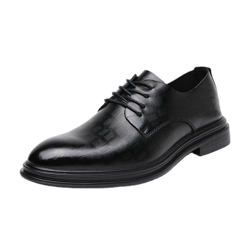 Trendy Business Dress Men's Leather Shoes Men's Shoes Autumn and Winter fleece-lined Cotton Leather Shoes Youth Korean British Black Wedding Shoes