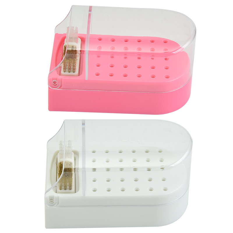 30 holes with cleaning brush nail polishing head storage box dustproof nail grinding head display stand nail tools wholesale