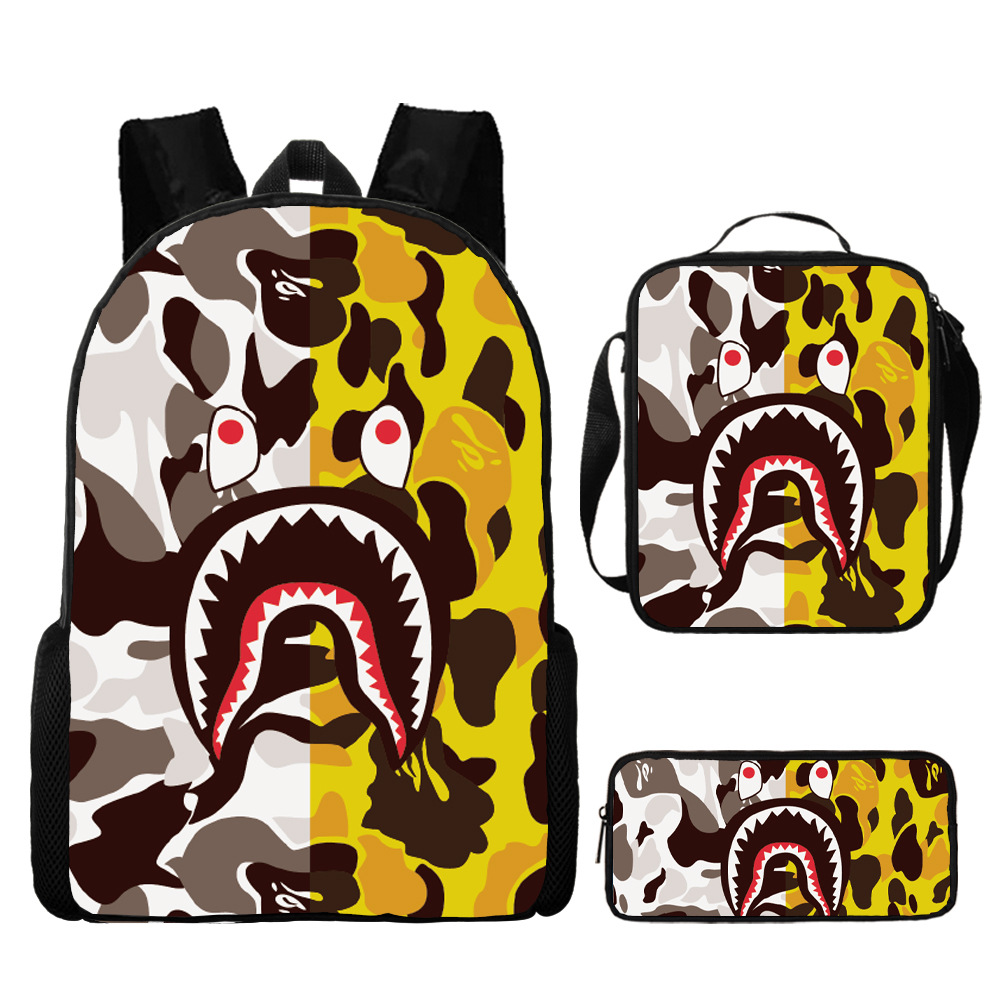 Cross-border new camouflage color matching shark student schoolbag digital printing large capacity Cartoon Cartoon backpack backpack