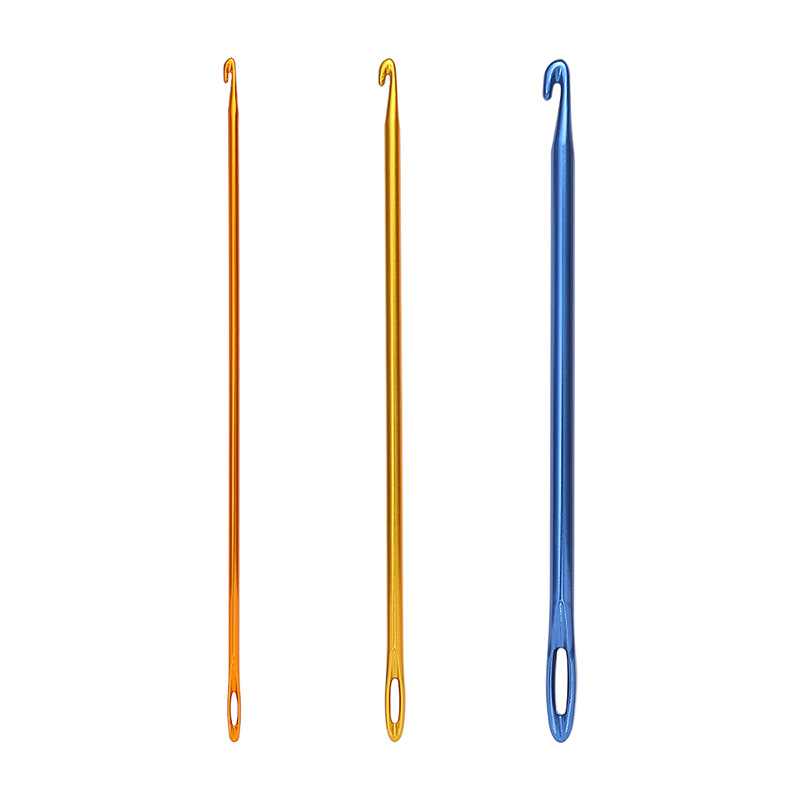 Factory direct single head aluminum crochet Afghanistan crochet with hole hand knitting diy tool metal sweater needle