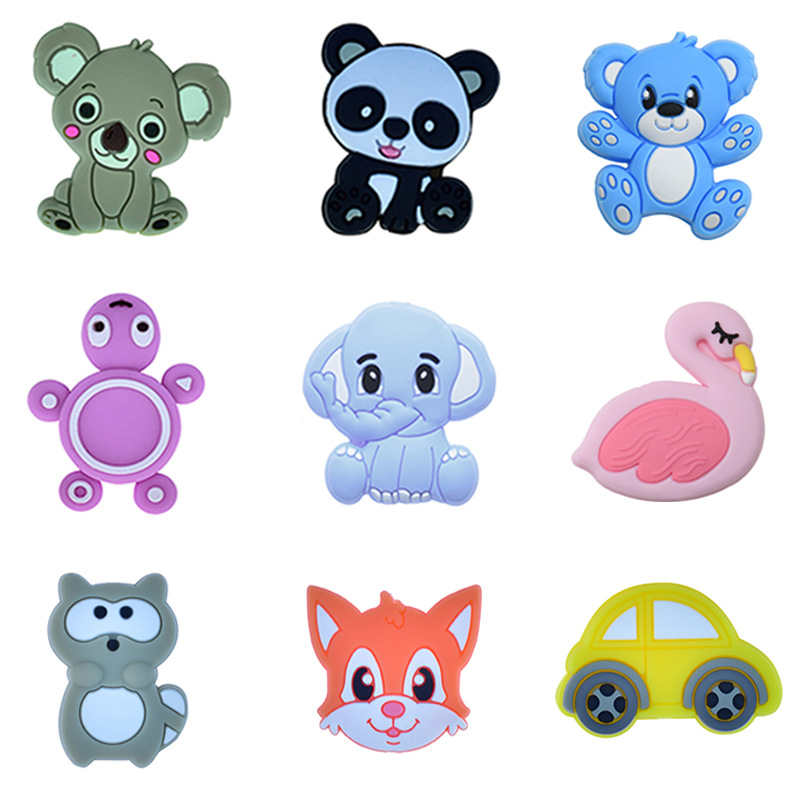 Cross-border silicone new animal beads cartoon tooth glue accessories loose beads baby food grade silicone beads manufacturers wholesale