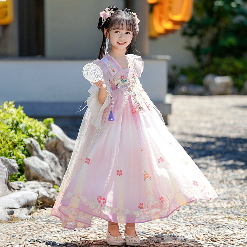 2025 New Hanfu Girls Summer Skirt Ancient Chinese Style Super Fairy dress Children's Ancient Tang Suit Summer