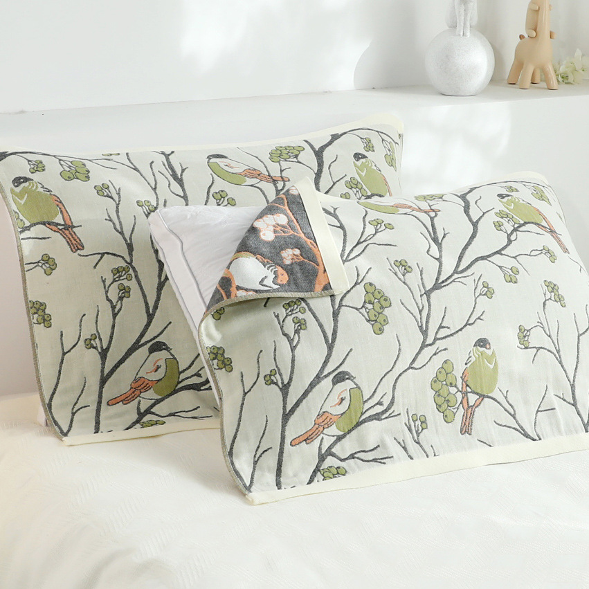 Summer pure cotton gauze six-layer pillow scarf simple Japanese style fresh single pillow towel European style couple cover towel generation hair