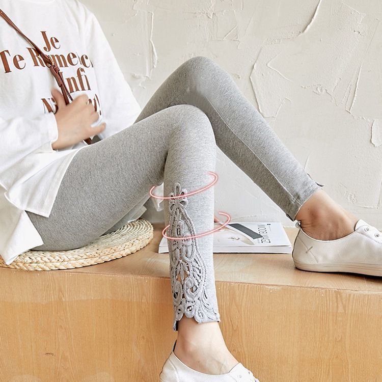 Leggings Trousers Outer Wear New Lace High Waist Slimming Stretch Tight Korean All-match Spring and Autumn Thin Ankle-length Pants