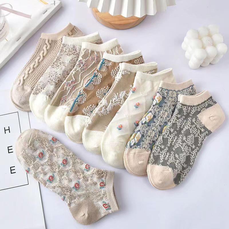 Summer boat socks low-top shallow-cut women's socks Japanese retro literary style socks breathable sweat-absorbent socks cotton thin wholesale