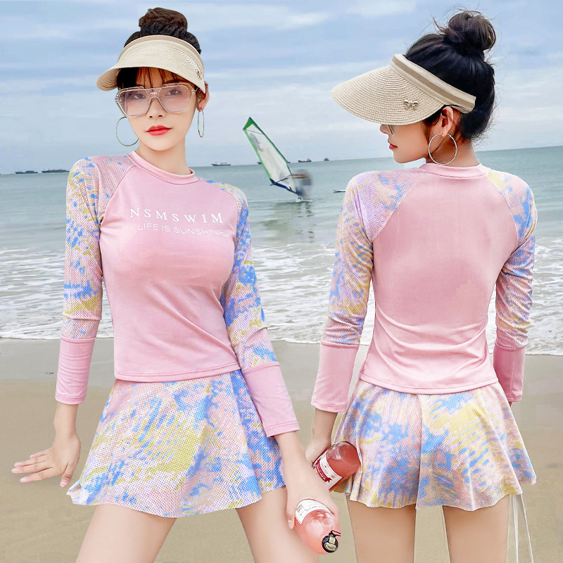 2022 new ladies swimsuit two-piece set conservative belly slim small chest gathered swimwear cross-border hot wholesale