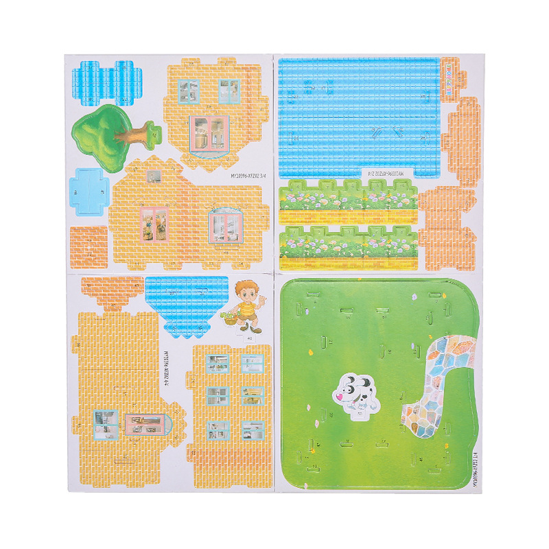 Kindergarten children's handmade educational toys paper three-dimensional puzzle building blocks DIY cottage creative building model