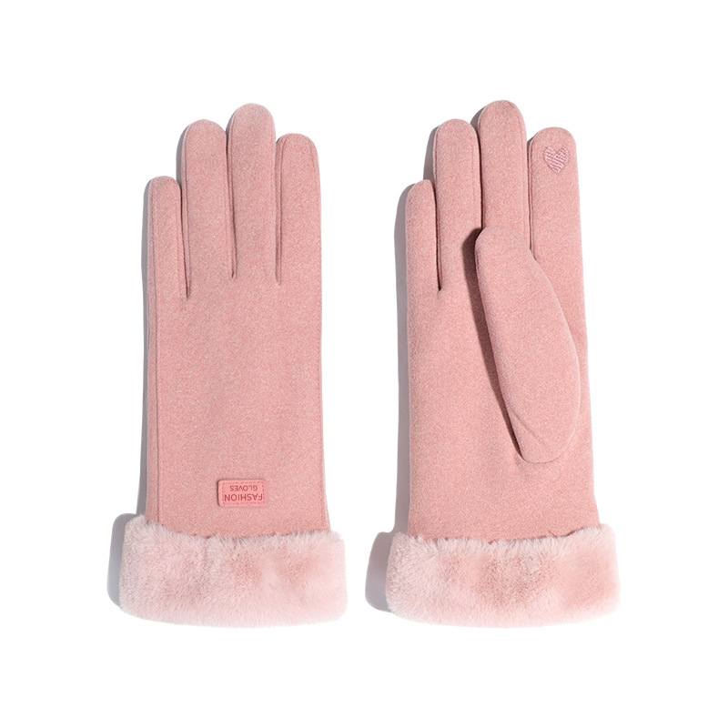 Autumn and Winter Gloves Women's Outdoor Cycling Touch Screen Double Layer Velvet Thickened Windproof Cold-proof Soft Velvet Skin-friendly Warm Gloves