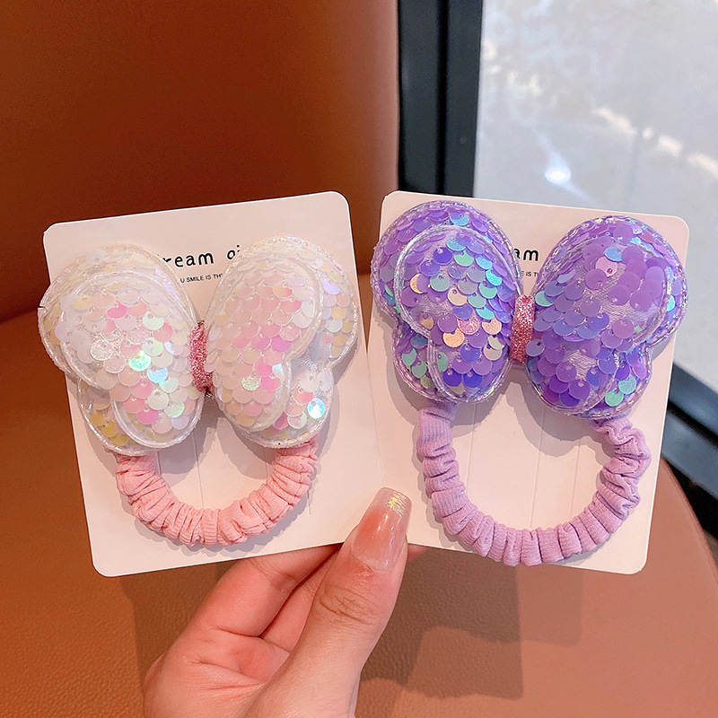 Spring and Summer Children's sequined bow does not hurt hair Small intestine hair band Korean cute high ponytail girl hair tie hair rope