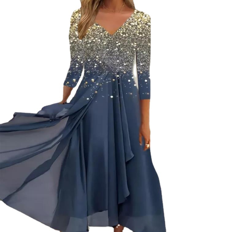 2022 Cross-border European and American Spring and Autumn New Women's Long-sleeved Urban Casual Fashion Chiffon Stitching Women's Dress