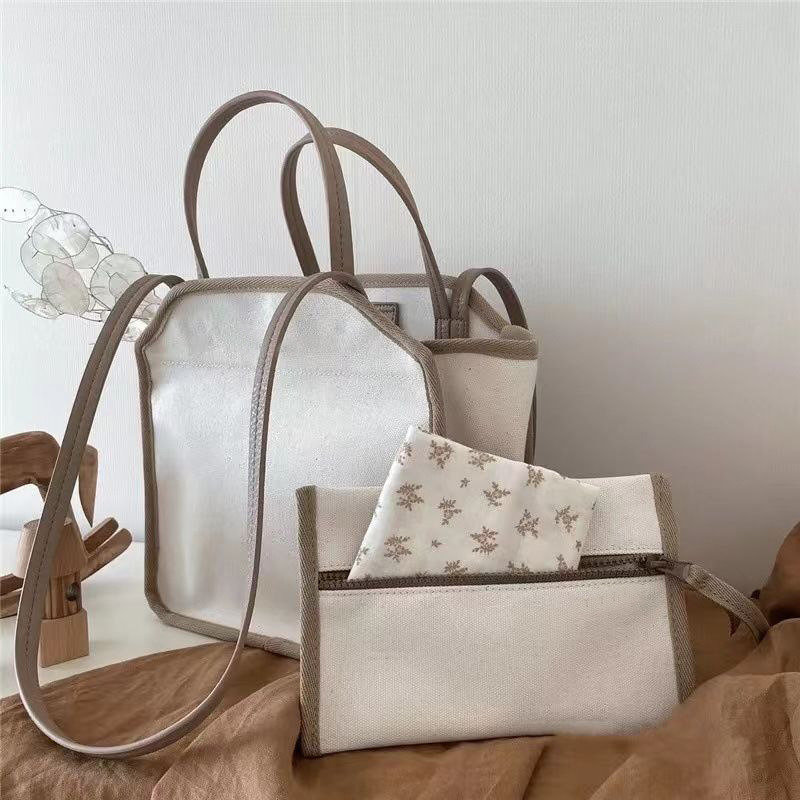 Korean ins mommy bag multi-functional mother and baby bag canvas lightweight tote bag lunch bag one-shoulder cross-body mother-in-law bag