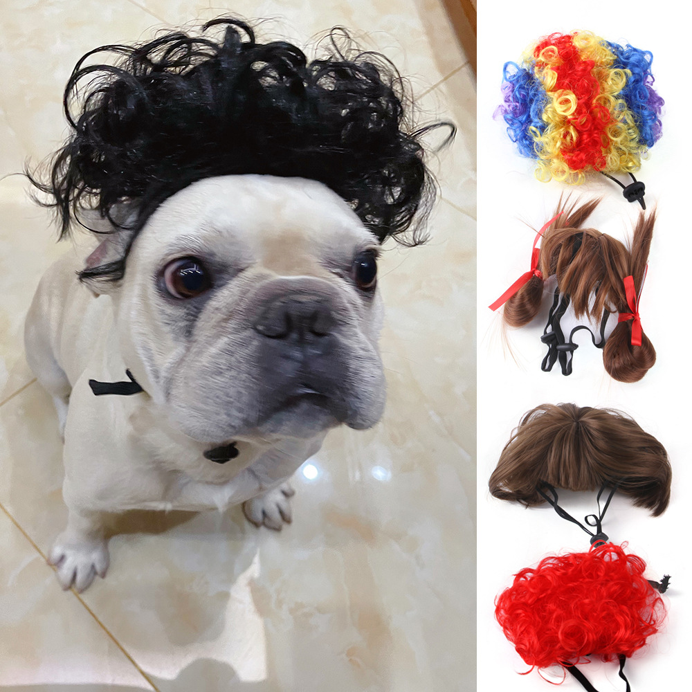 Strict Selection of Pet Wig Explosive Head Straight Bangs Cat Dog Halloween Christmas Wig Pet Hair Accessories