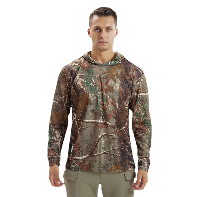 Summer new men's quick-drying sun protection hooded long-sleeved T-shirt training Outdoor Tactical Sports camouflage hooded T-shirt