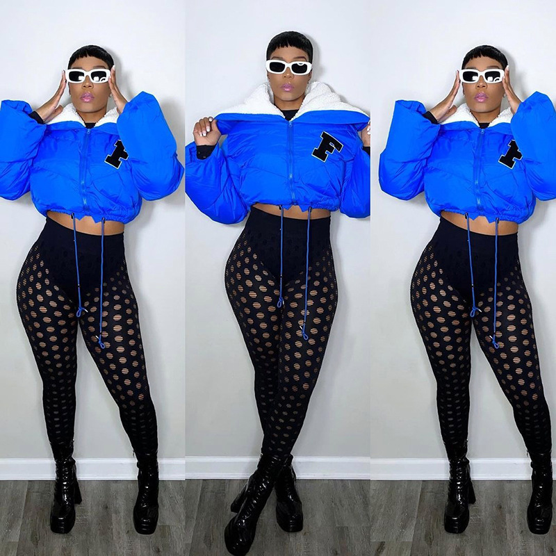 Q22TP392 European and American women's clothing 2022 autumn and winter New Fashion solid color embroidery North American small stand collar casual cot_voghion.com